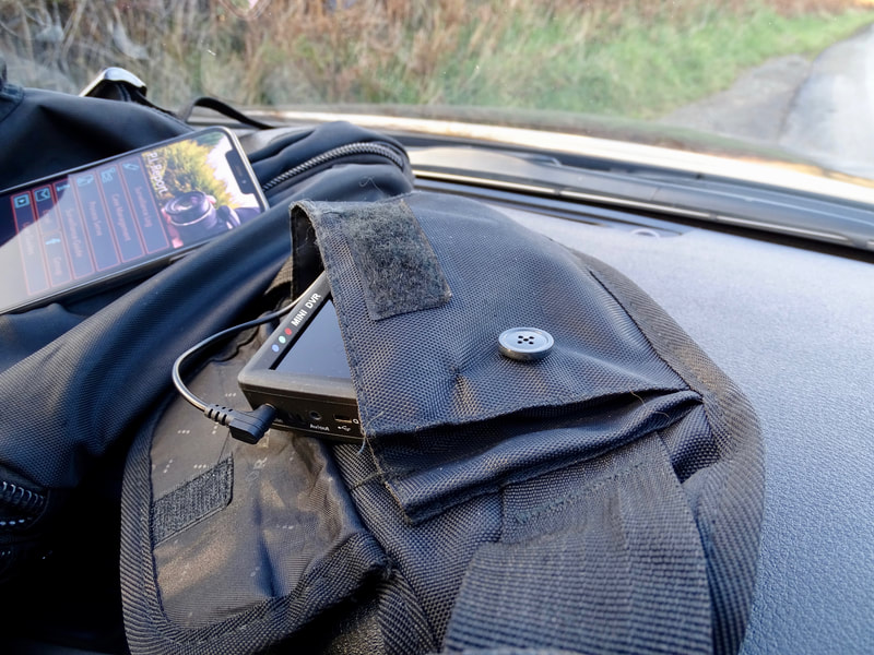 Button Camera mounted in shoulder bag